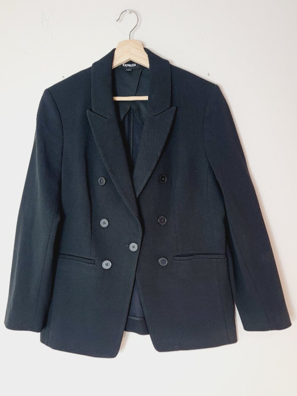 Express Black Double Breasted Asymmetrical Preppy Minimalist Blazer Size L